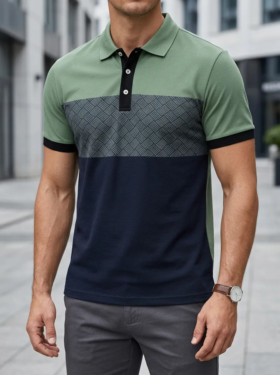 Men's Colorblock Geometric Polo Shirt