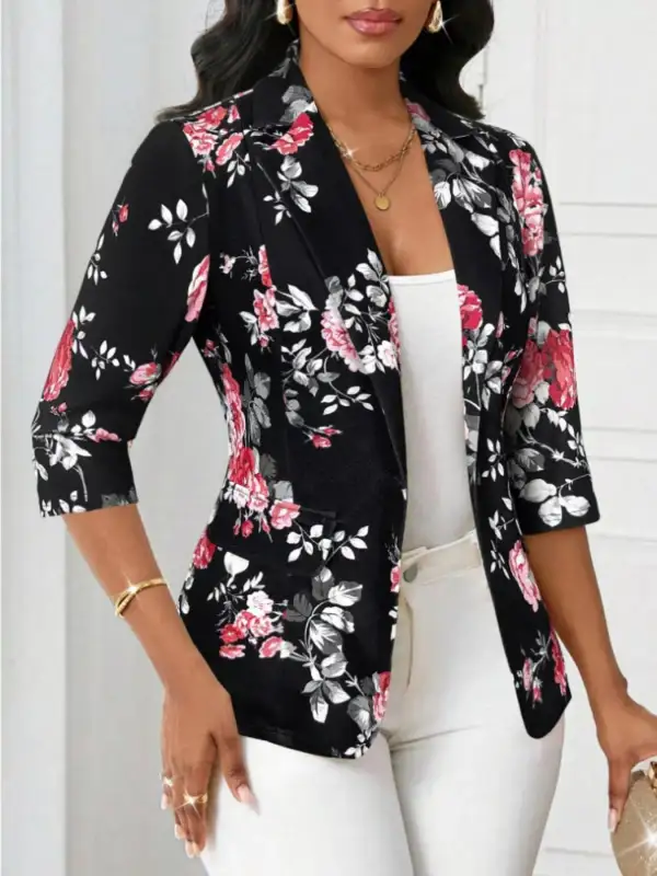 Single-Button Floral-Print Blazer