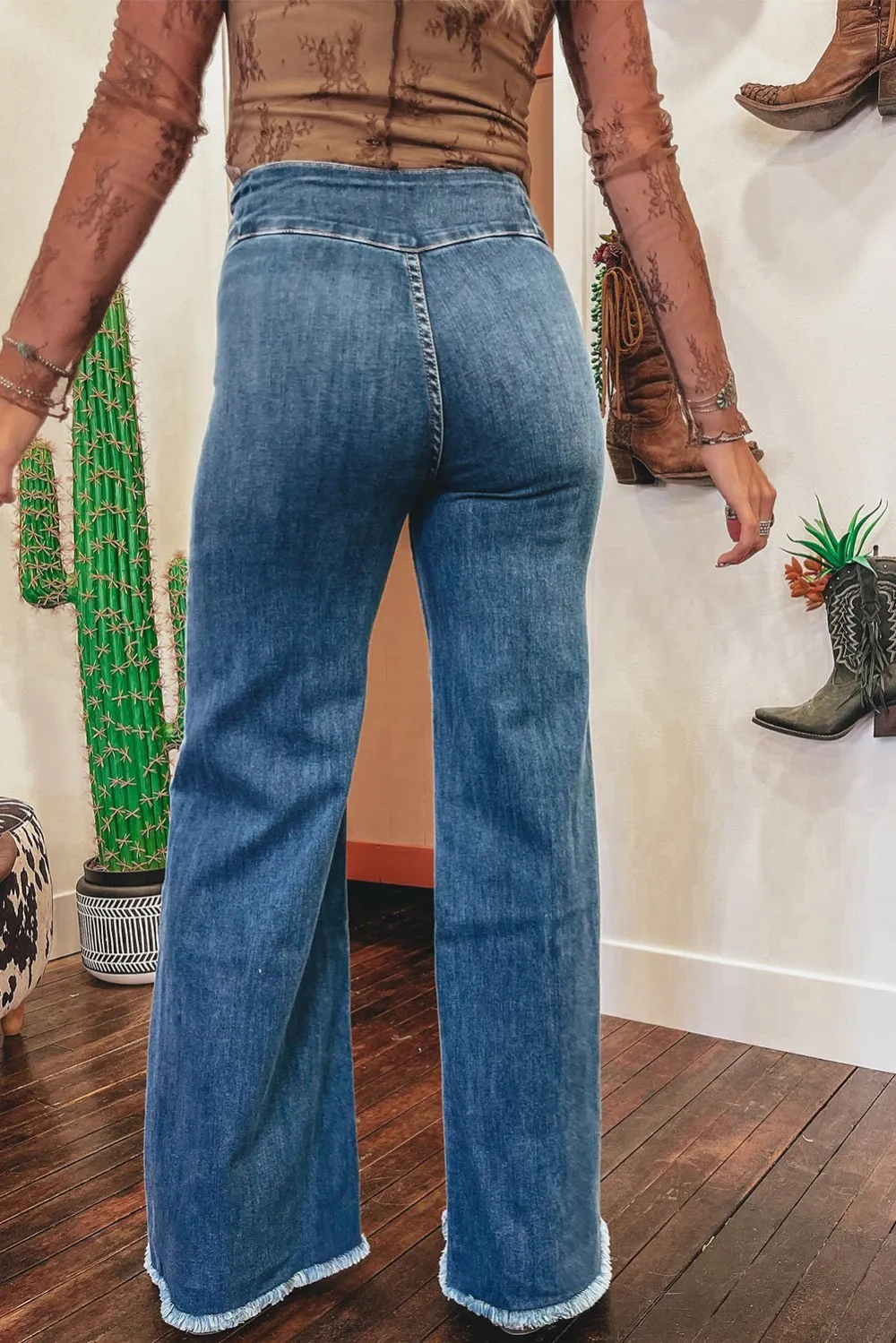 High Waist Raw Hem Casual Jeans