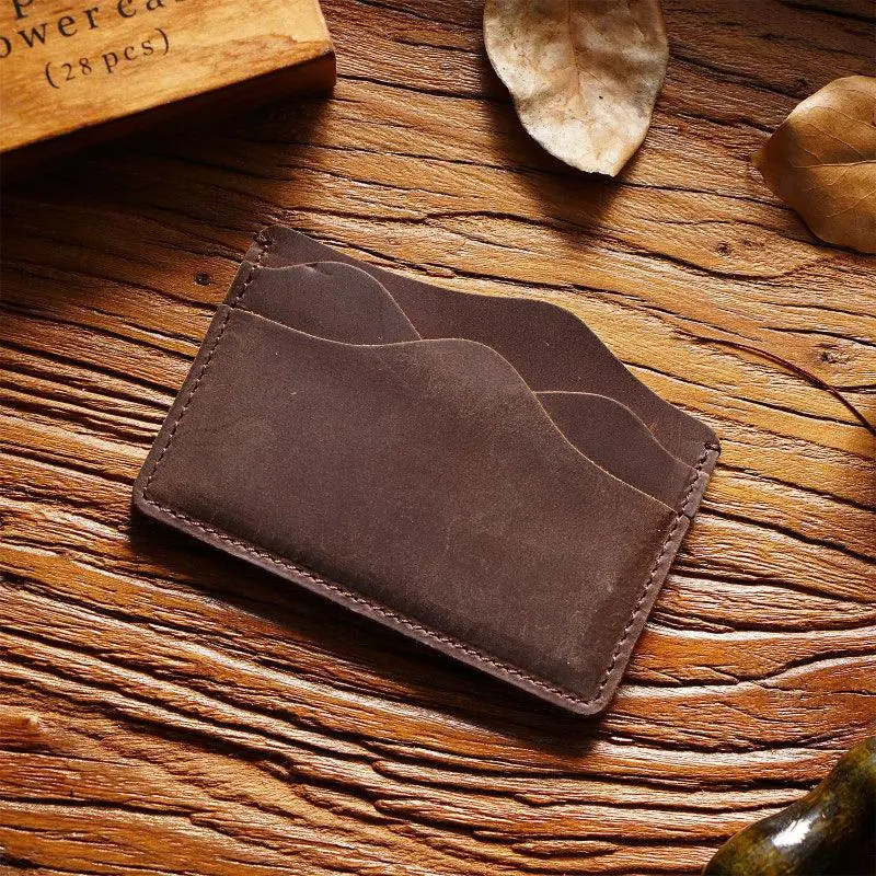Wave-Detail Leather Card Holder
