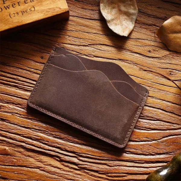 Wave-Detail Leather Card Holder