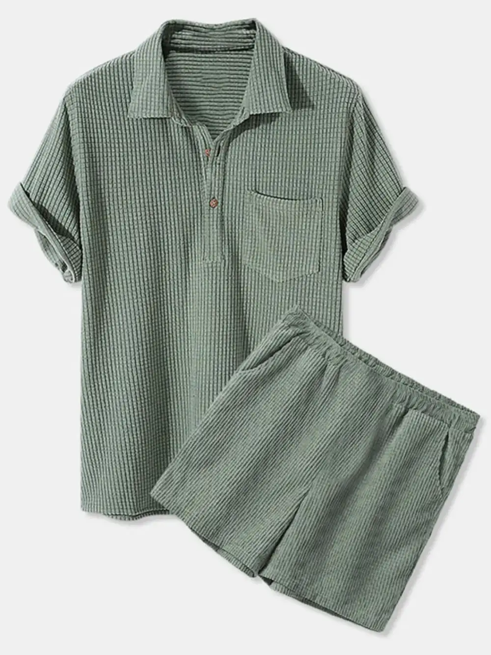Button Detail Short Sleeve Top And Shorts Set