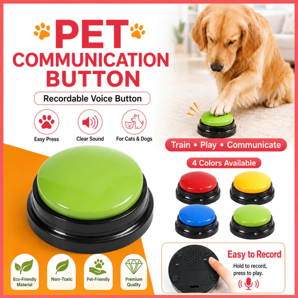 Recordable Pet Sound Button Interactive Dog Toy Bite Resistant Non-Toxic Puppy Training Portable Pet Plaything