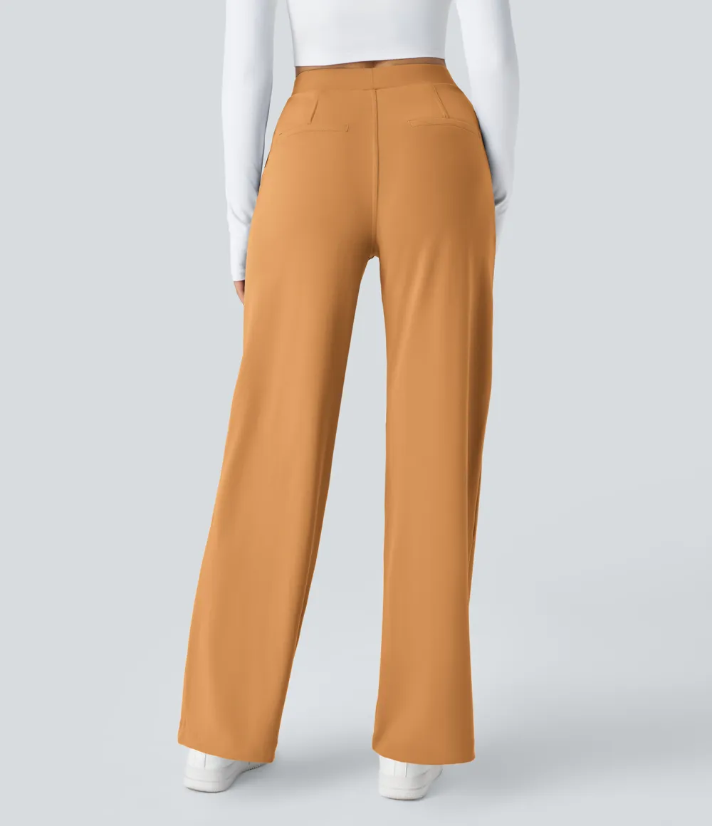2026🔥  High Waisted Plicated Side Pocket Straight Leg Work Pants