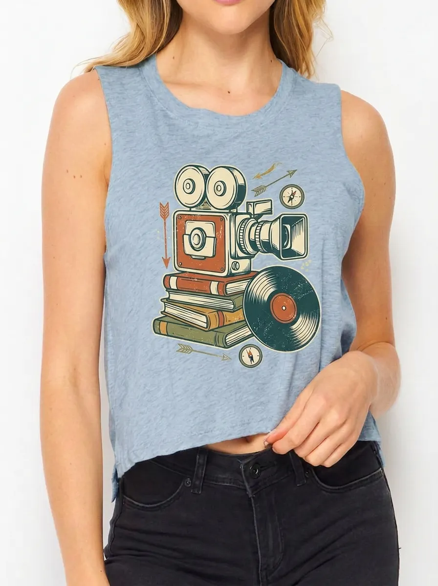 Women's Retro Cinema Book Vinyl Printed Tank Top