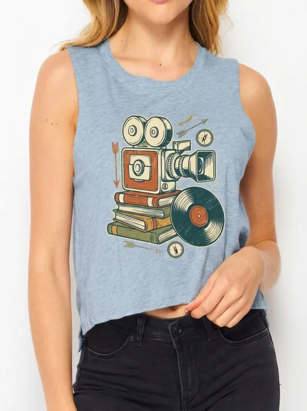 Women's Retro Cinema Book Vinyl Printed Tank Top