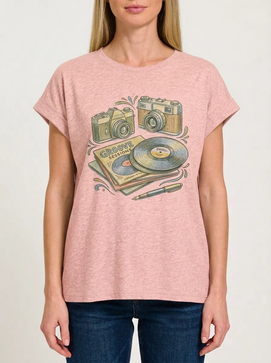 Women's Photography Music Camera Vinyl Record Graphic T-Shirt