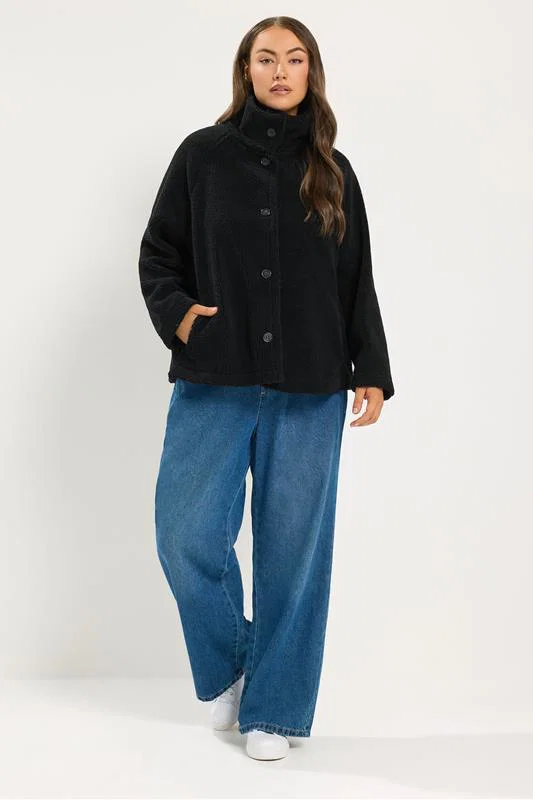 Black Funnel Neck Borg Jacket detail 1