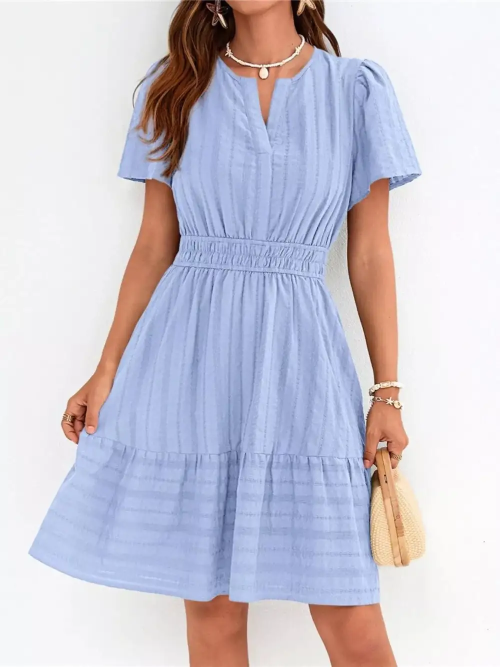 Tiered Smocked Short Sleeve Casual Dress