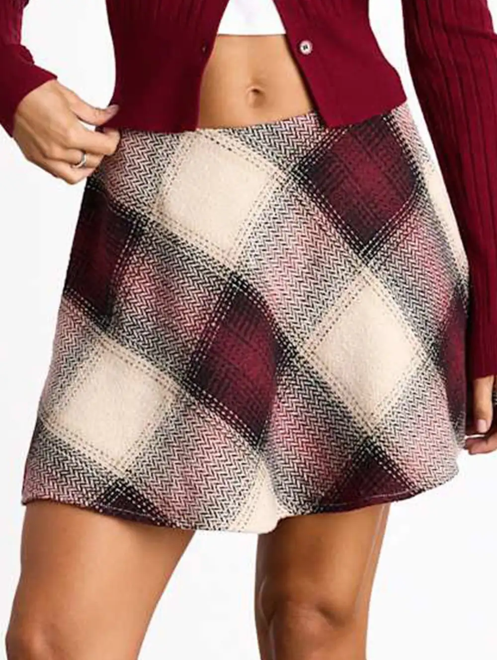 Plaid Zipper Detail High Waist A-Line Mini Skirt