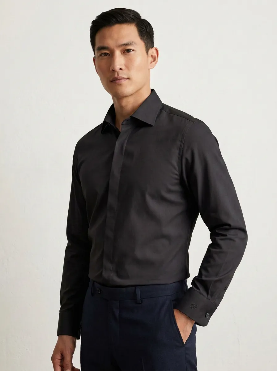 Men's Non-Iron Cotton Solid Grey Formal Dress Shirt