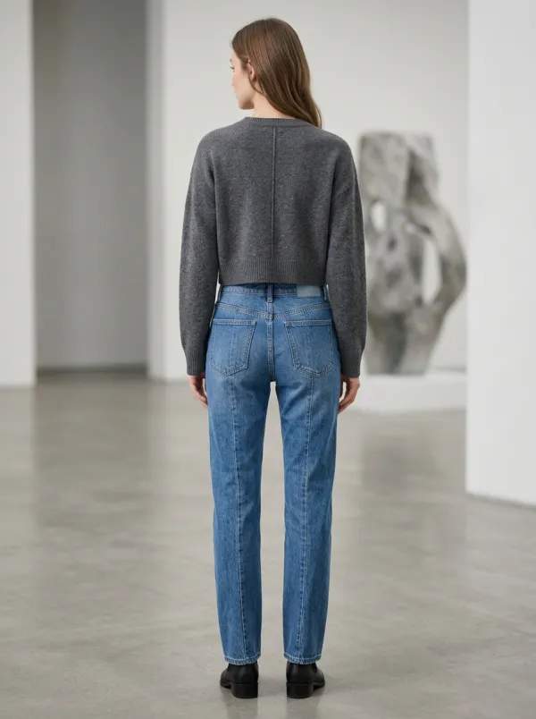 Women's Casual Fashion Asymmetric Waist Blue Denim Jeans