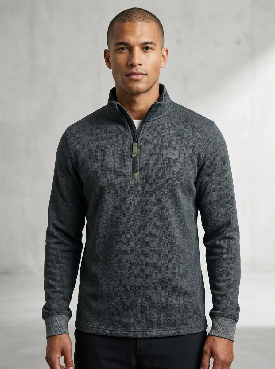 Refined Mountain Graphic Hiking-Inspired Outdoor-Inspired Look Men's Half Zip Long Sleeve Pullover
