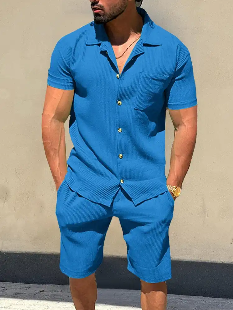 Versatile Striped Textured Shirt Set