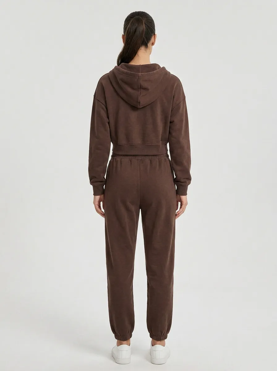 Studio Ribbed Women's Cropped Zip-Up Hoodie Jogger Active Set