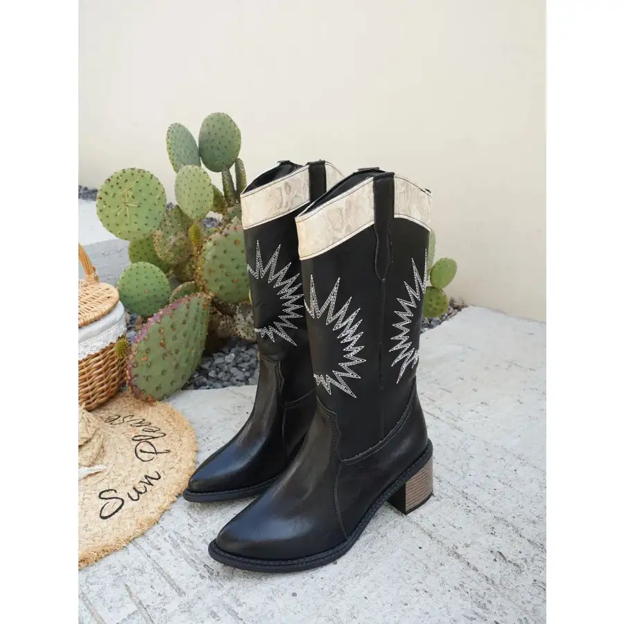 Lounge Point Toe Block Heels Boots