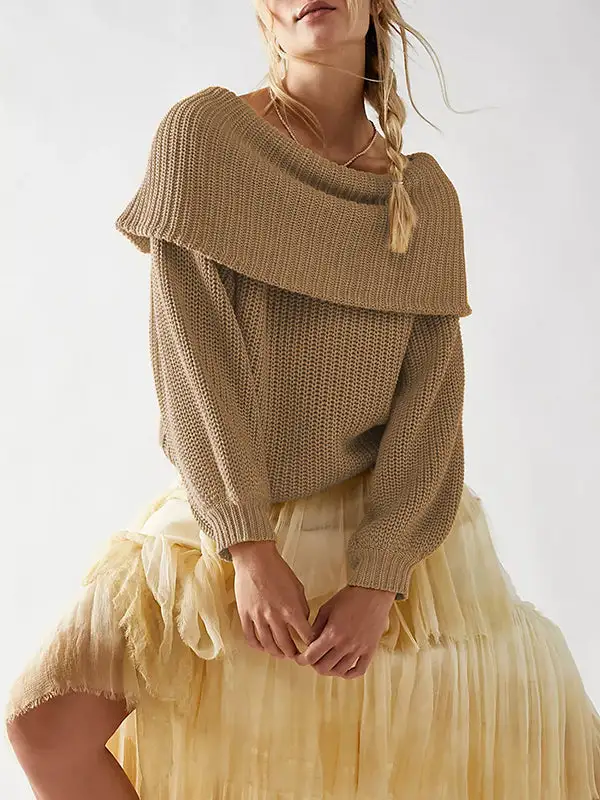 Paneled Round Neck Long Sleeve Relaxed Fit Sweater