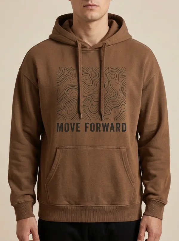 Men's Hiking Lover Topographic Map Move Forward Print Hoodie