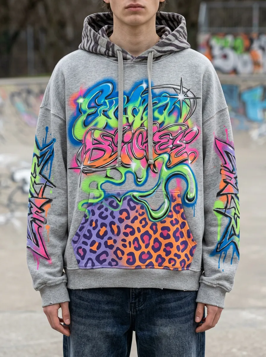 Unisex Graffiti Leopard Graphic Hoodie