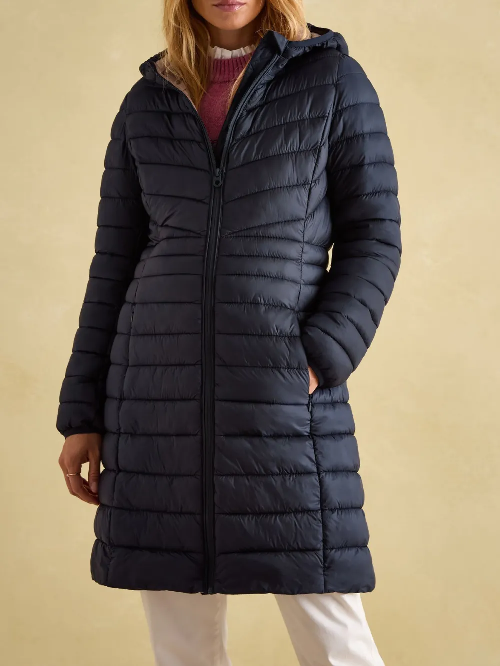 Navy Showerproof Long Padded Coat