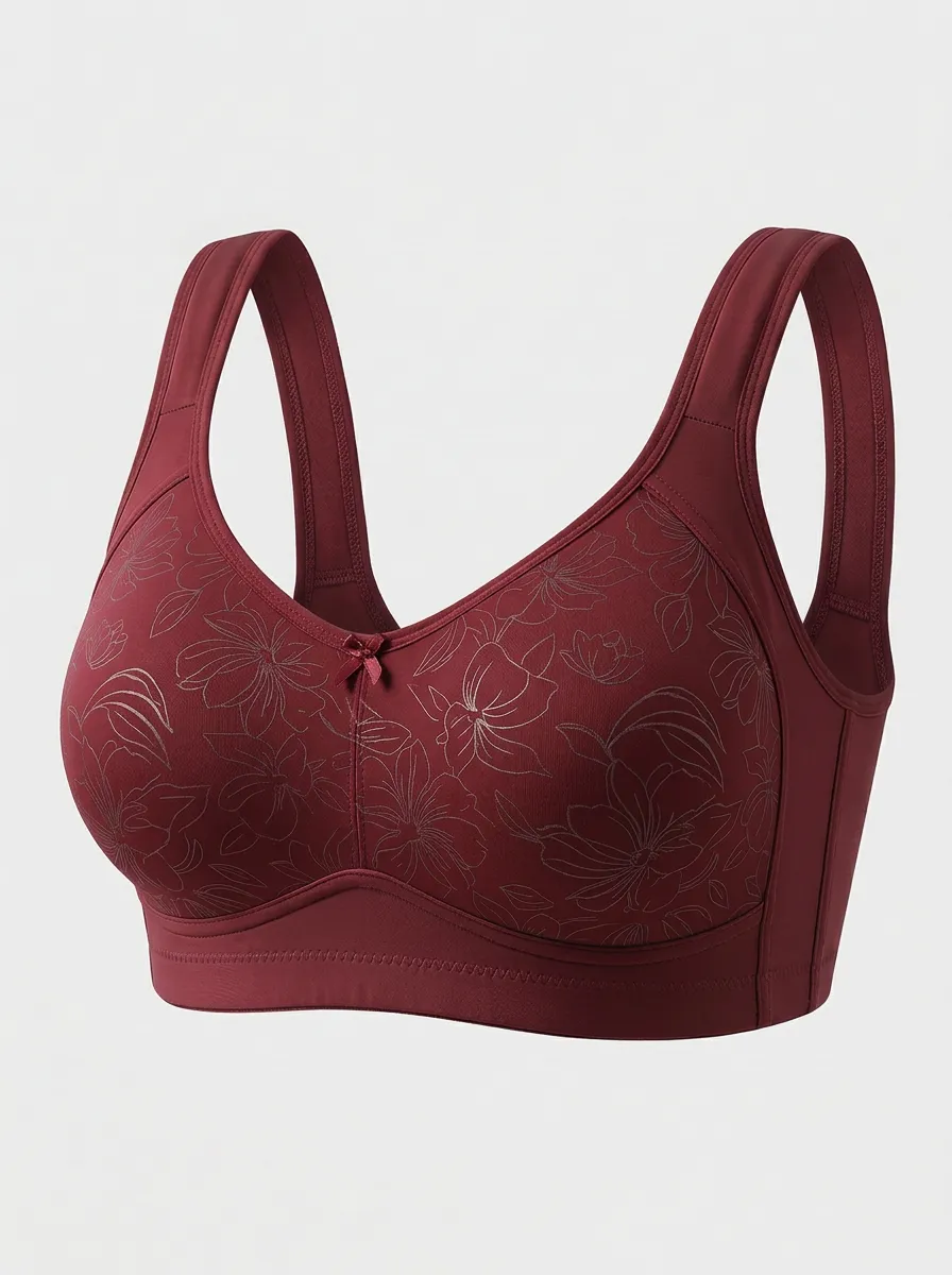 Women's Plus Size Lavender Floral Outline Full-Coverage Wide-Strap Wireless Bra