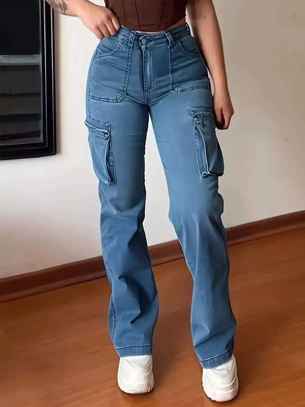 High Waist Cargo Denim Jeans
