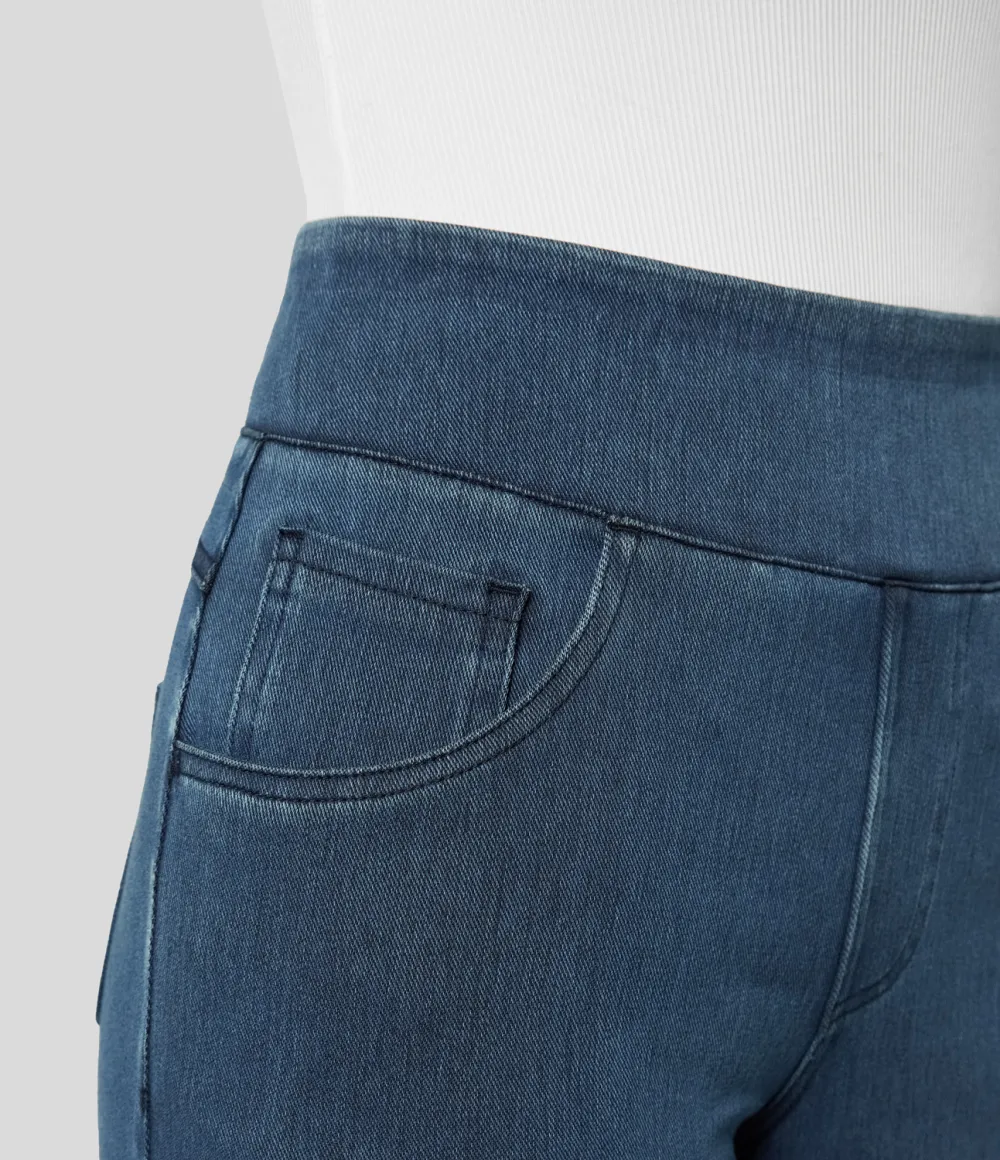 Magic High Waisted Multiple Pockets Wide Leg Loose Stretchy Knit Work Jeans