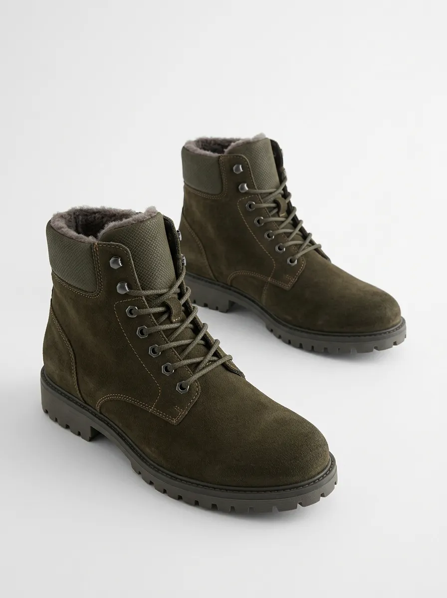 Active Suede Look Fur Lined Winter Look Unisex Warm Boots