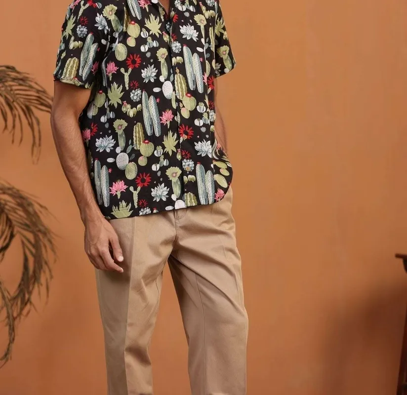 Black Cactus Mulmul Cotton Camp Collar Shirt