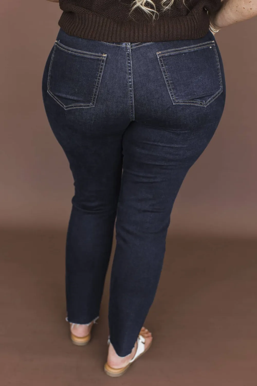 High-Rise Raw Hem Ankle Straight Leg Clean Finish Jeans