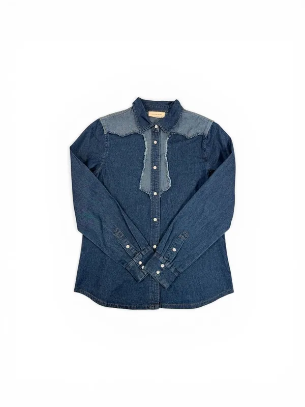 Contrast Panel Denim Top