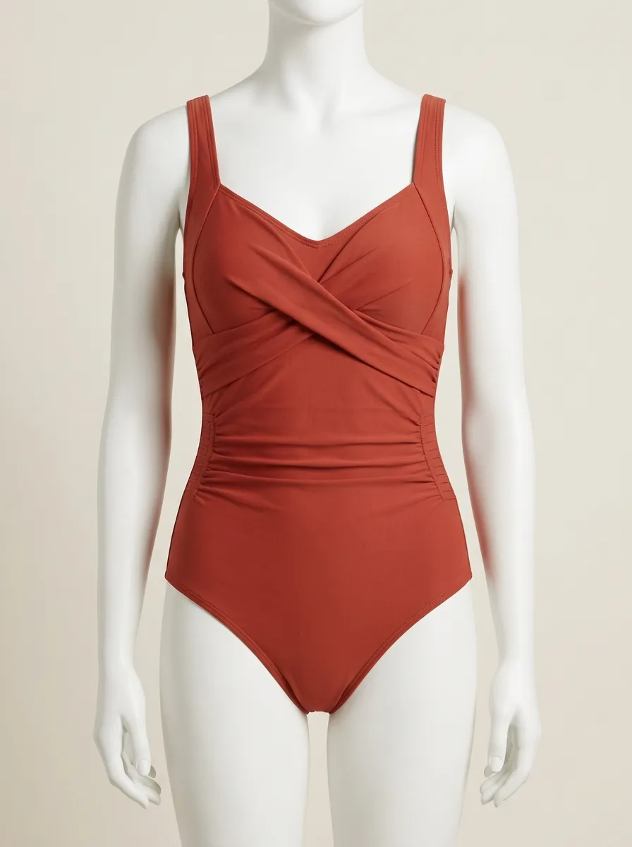 Sleek Cross-Front Ruched One-Piece Swimsuit