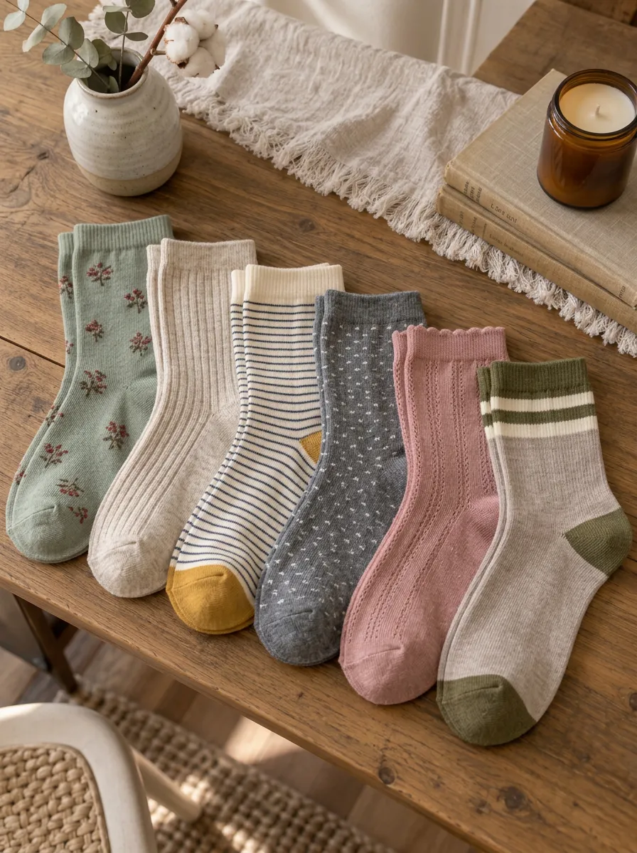 Women's Vintage Floral Striped Polka Dot Heritage Patterned Set Socks Set