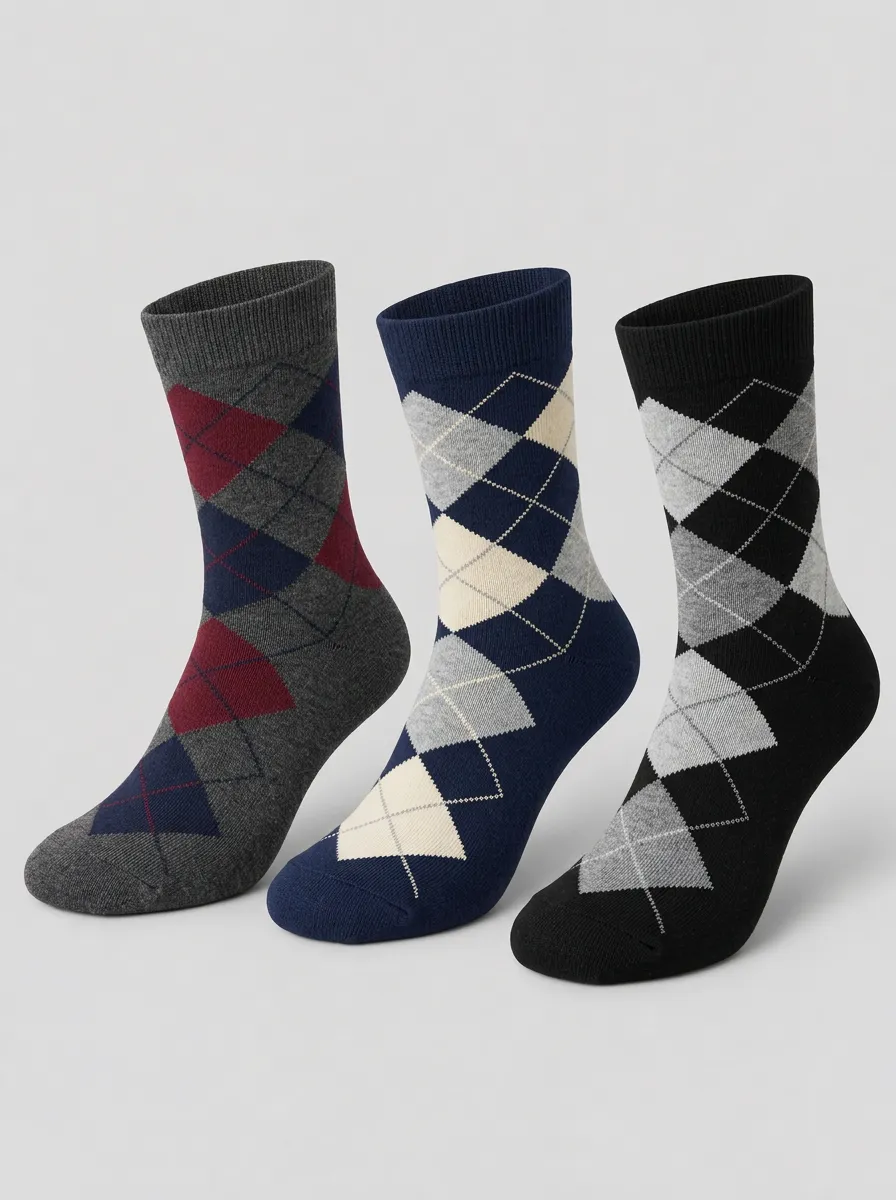 Men's Classic Business Argyle Pattern Printed Socks 3-Pack