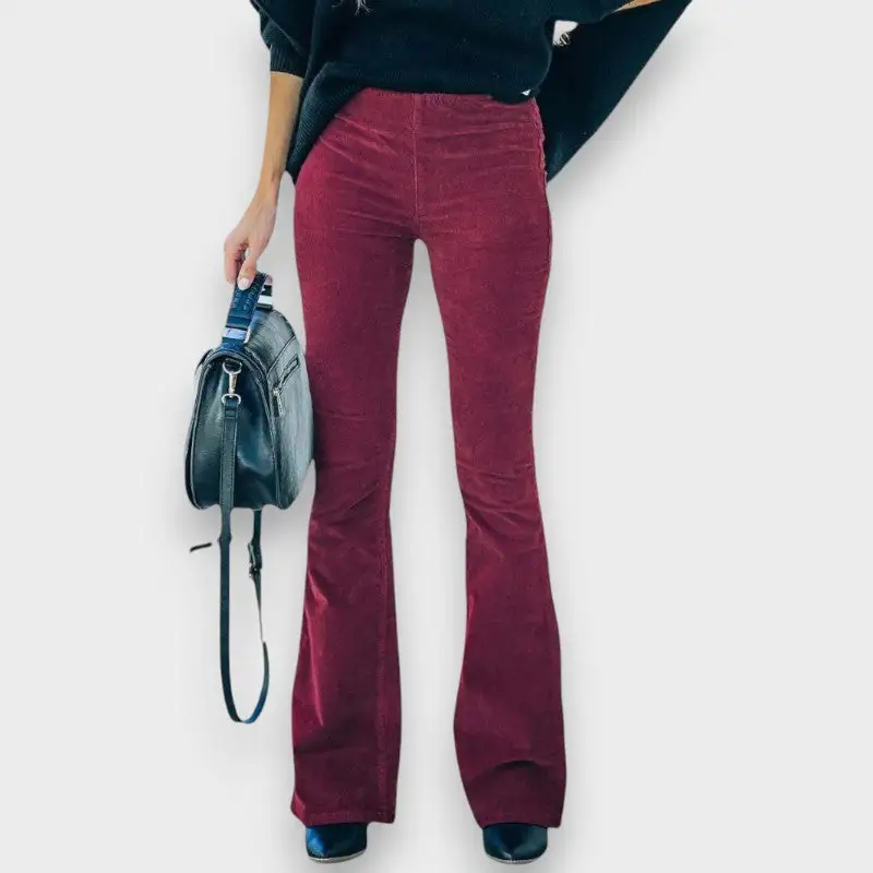 Corduroy Flared Leg High Waist Trousers
