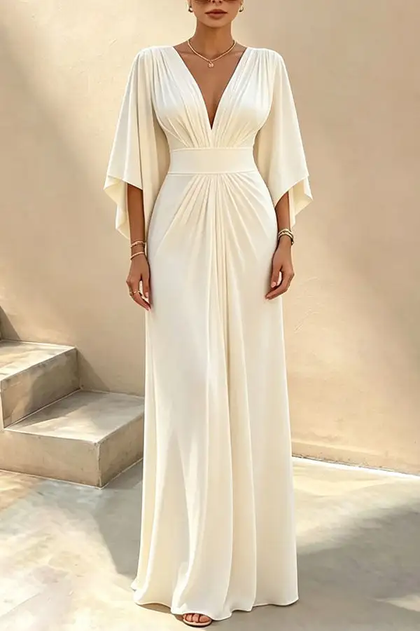 Polished Draped V Neck Top And Flowing Maxi Skirt Set
