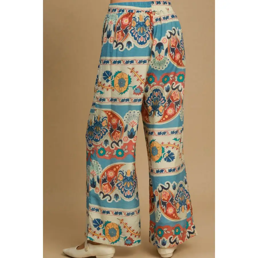 Full Size Wide Leg Border Print Pants Plus Size