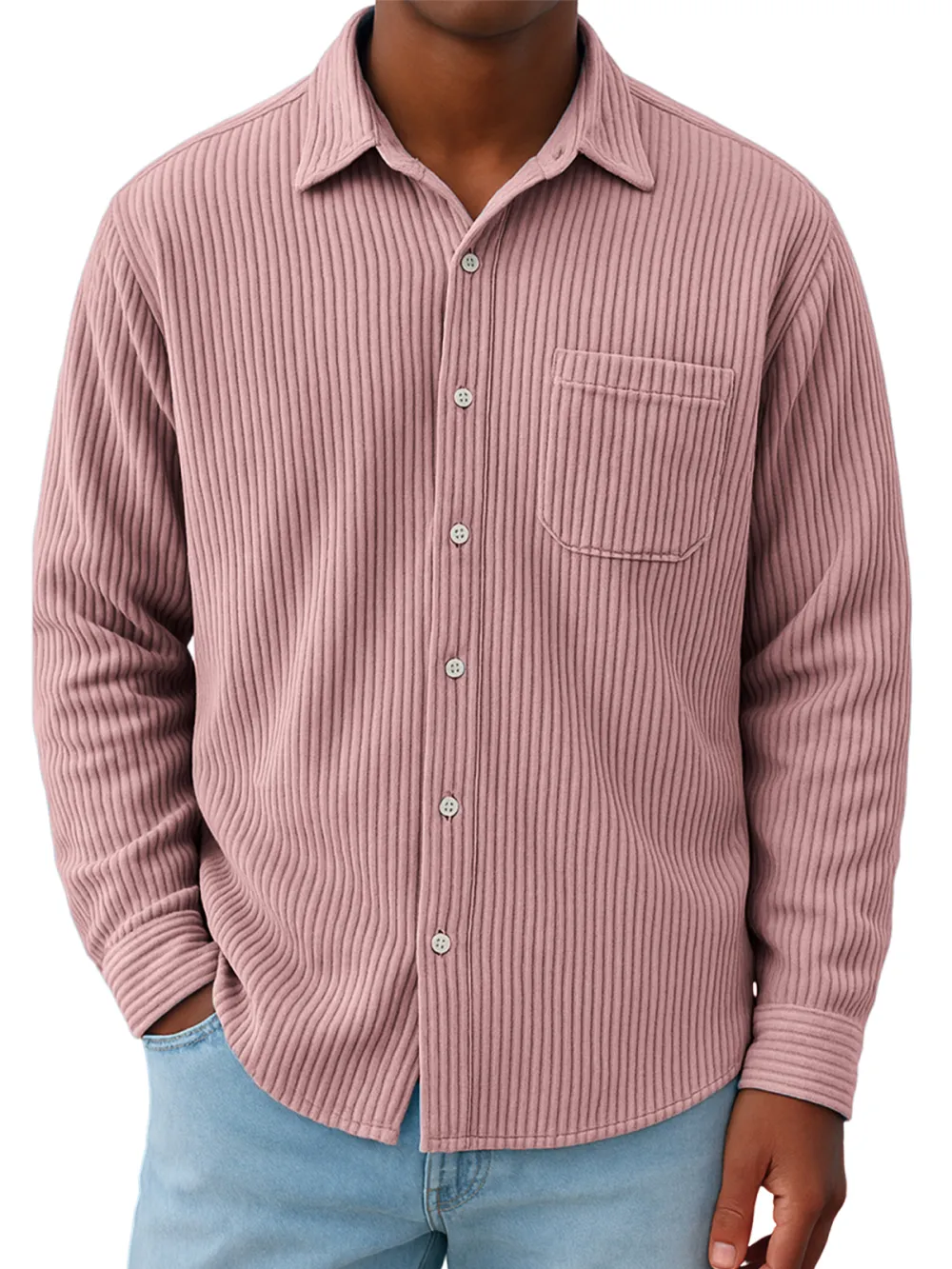 Roomy Ribbed Knit Pocket Shirt