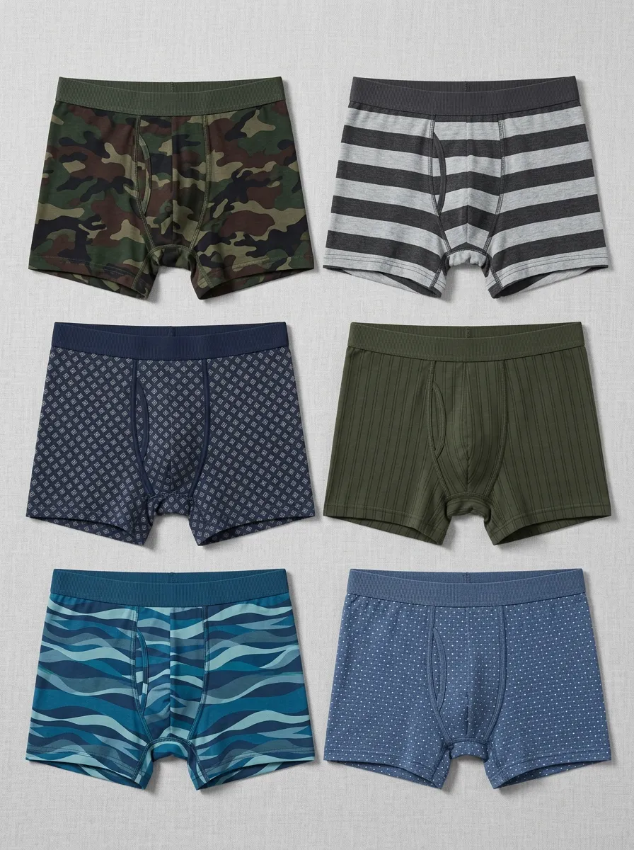 Men's Multi-Pattern Camo Striped Geometric Printed Boxer Briefs 6-Pack