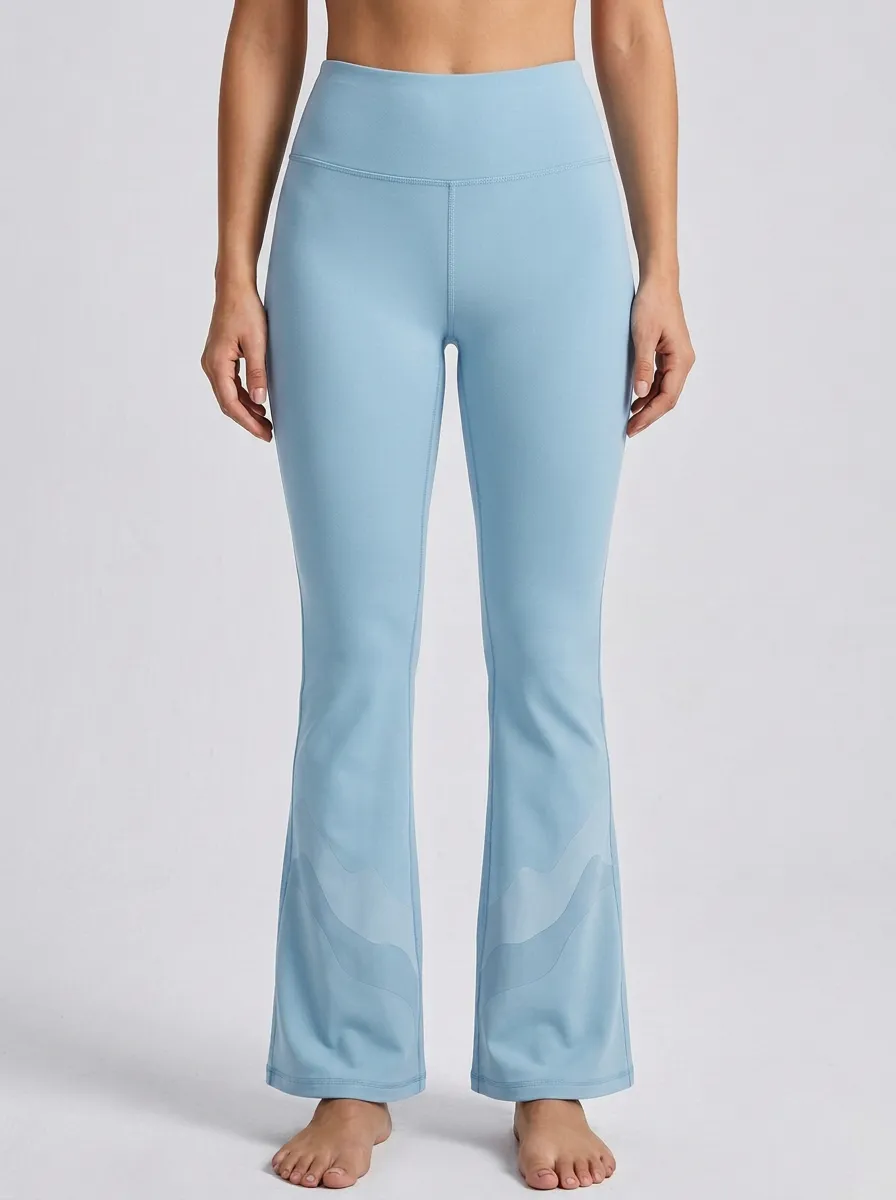 Women’s Mid-Rise Yoga Blue Mountain Wave Printed Mini Flare Yoga Pants