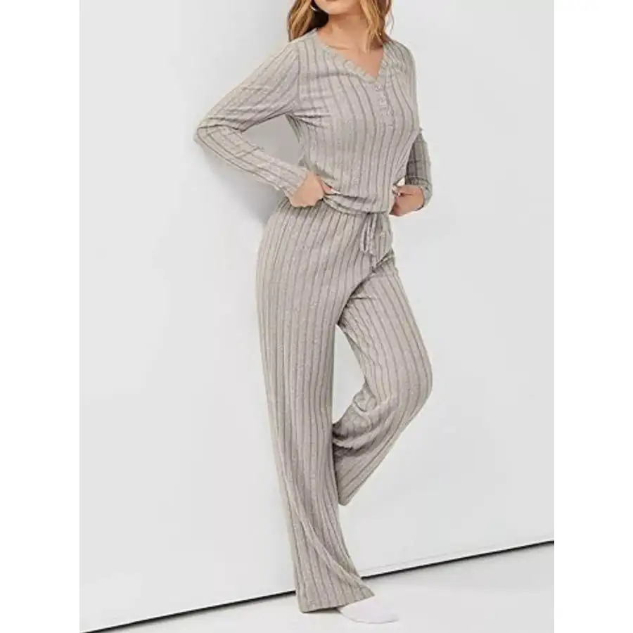 Relaxed Ribbed Knit Long Sleeve Top and Pants Set