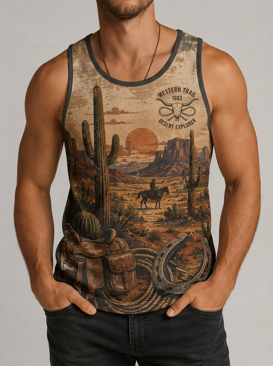 Men's Western Graphic Print Tank Top