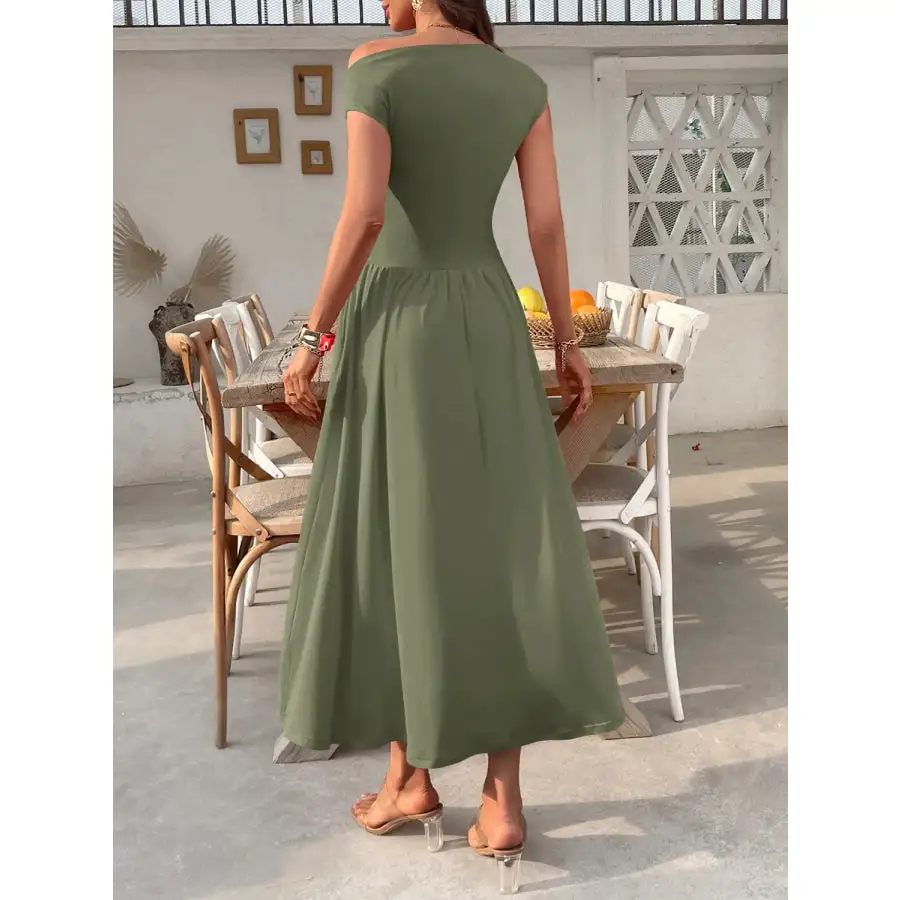 Single Shoulder Midi Dress with Pockets