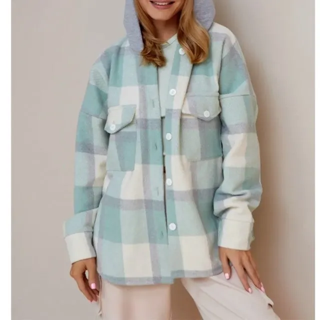 Hooded Plaid Wool-Blend Relaxed Outerwear Coat