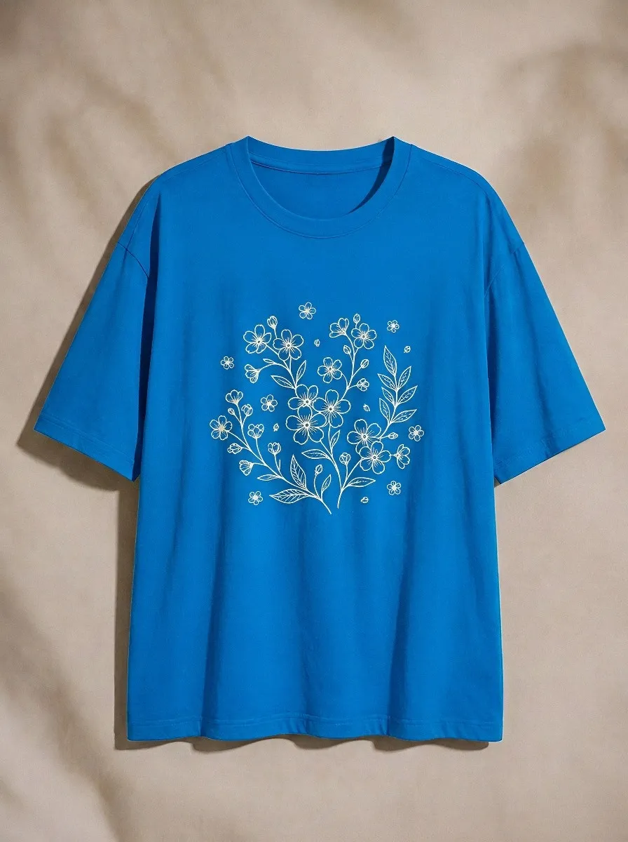 Unisex Botanical Nature Lover Floral Line Art Printed T-shirt