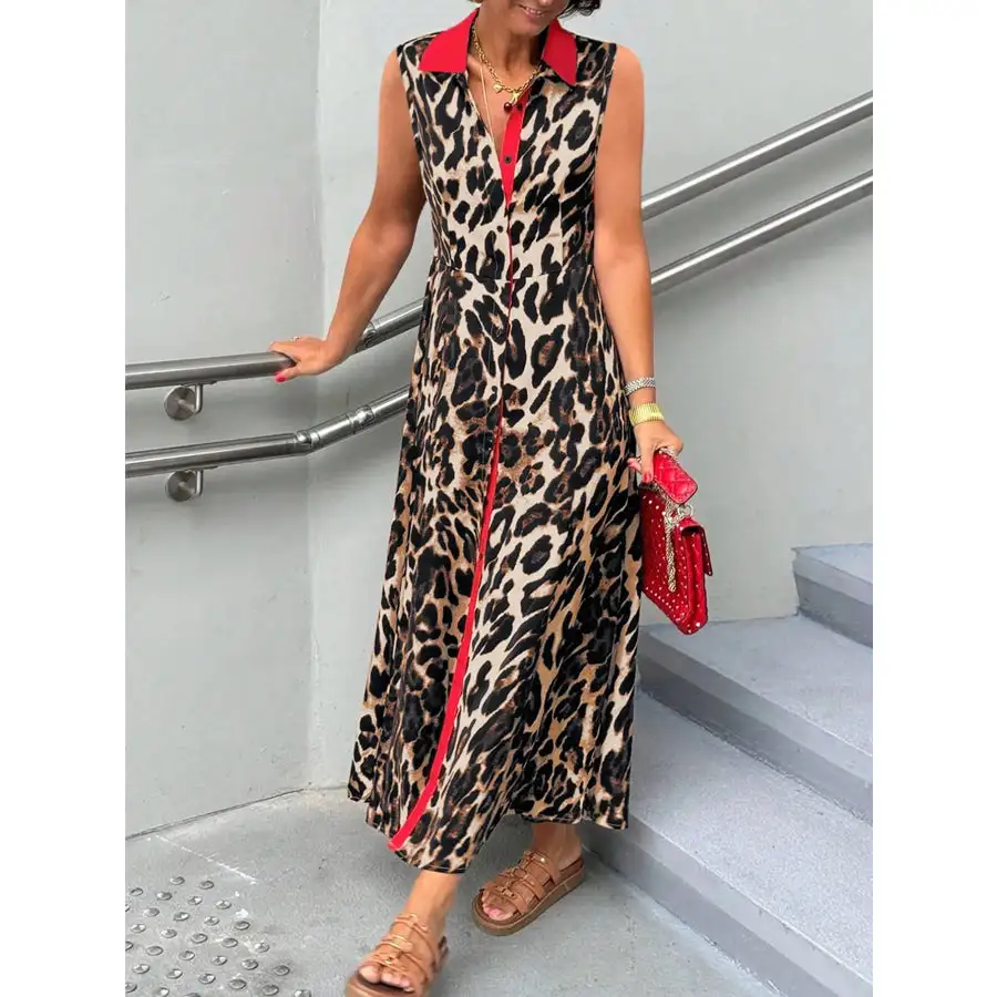 Plus Size Leopard Print Sleeveless Maxi Dress