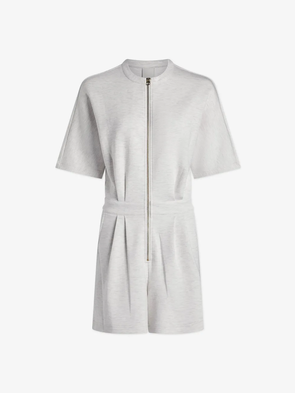 Fashionable Half-Sleeve Zip-Front Jumpsuit