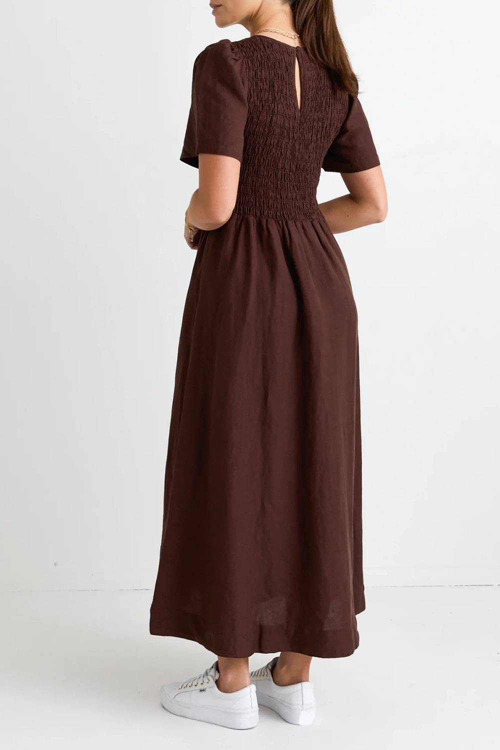 Brown Smocked Pocket Maxi Dress