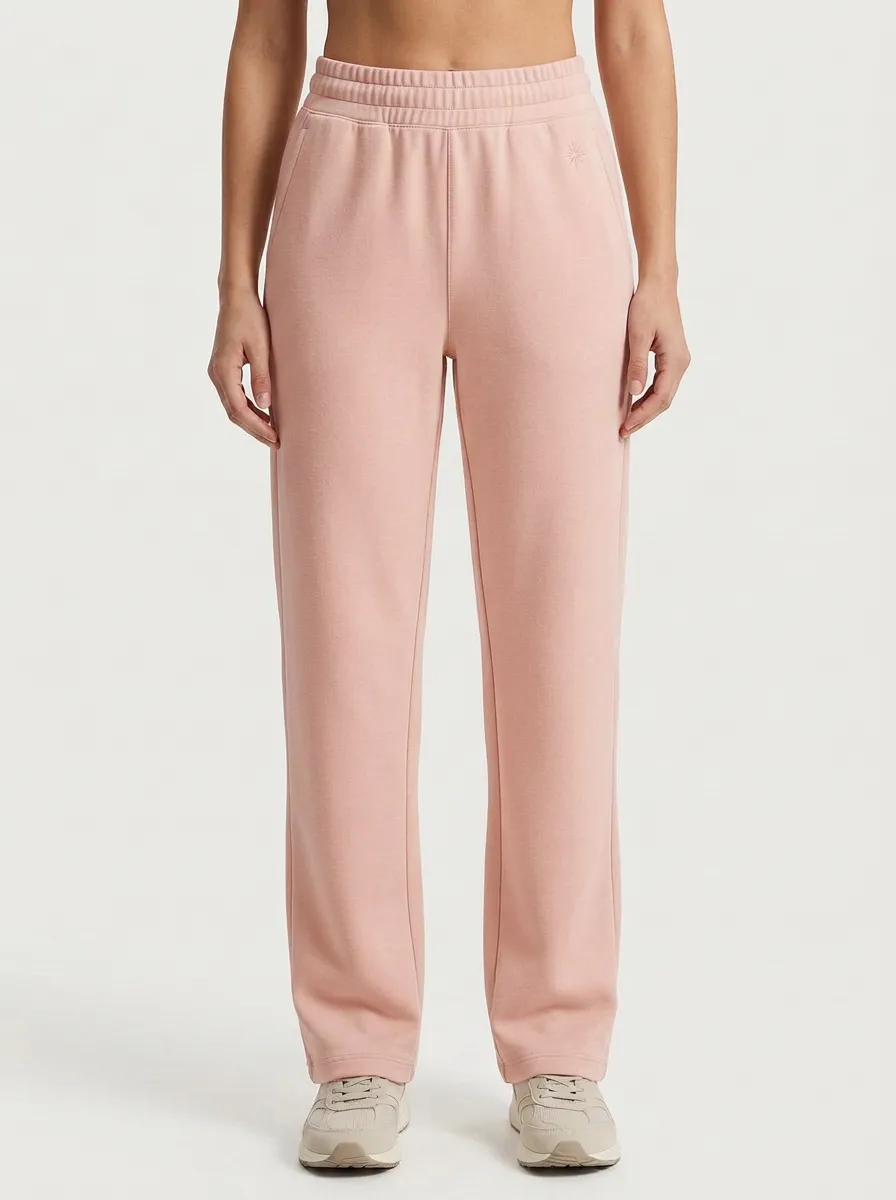 Women's Minimalist Beige Solid Color Star Embroidered Sweatpants