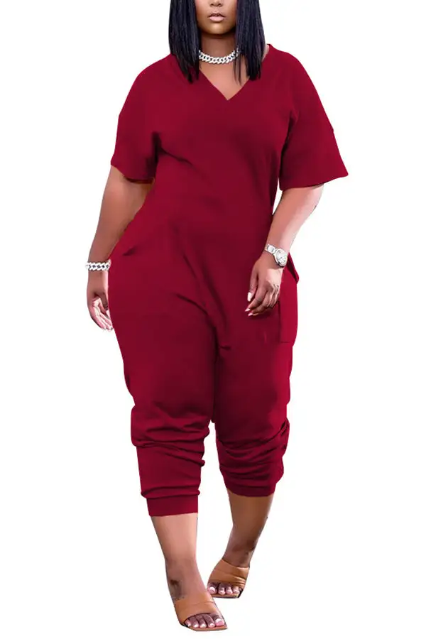 Relaxed Fit V-Neck Harem Jumpsuit with Pockets